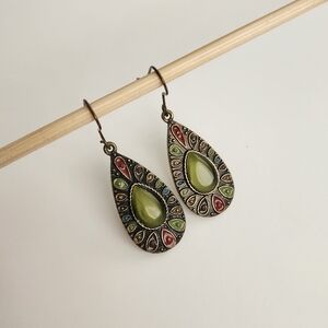 Antique Gold Gems Teardrop Boho Festival Earrings